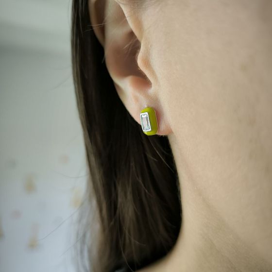 Срібні сережки з фіанітами, емаллю