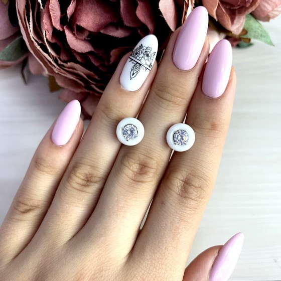 Срібні сережки з керамікою, фіанітами