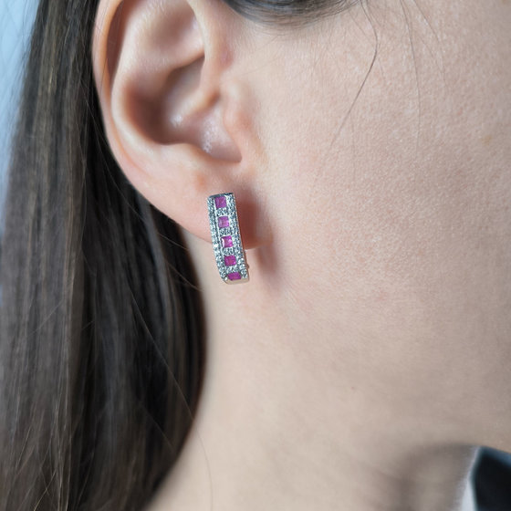 Silver earrings with a 1.455ct ruby and cubic zirconia