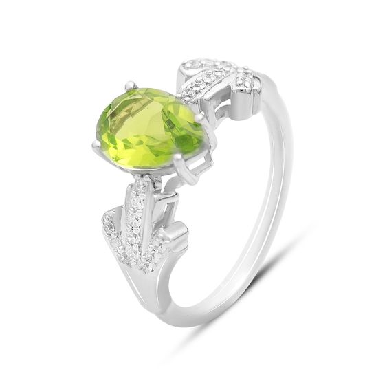 Срібна каблучка з хризолітом 4.177ct, фіанітами