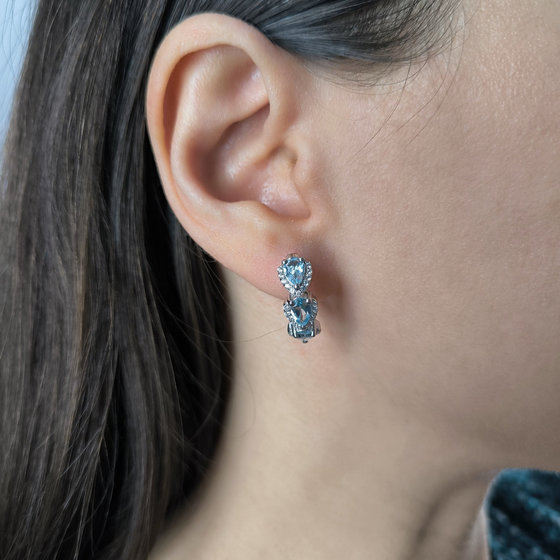 Срібні сережки з топазом 3.189ct, фіанітами