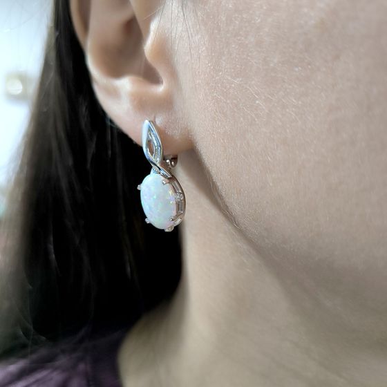 Серебряные серьги с опалом 4.429ct, фианитами