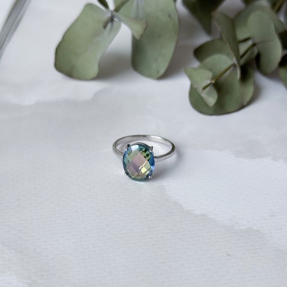 Silver ring with mystic topaz