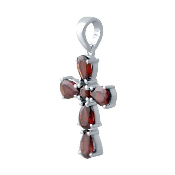 Серебряный крестик с гранатом