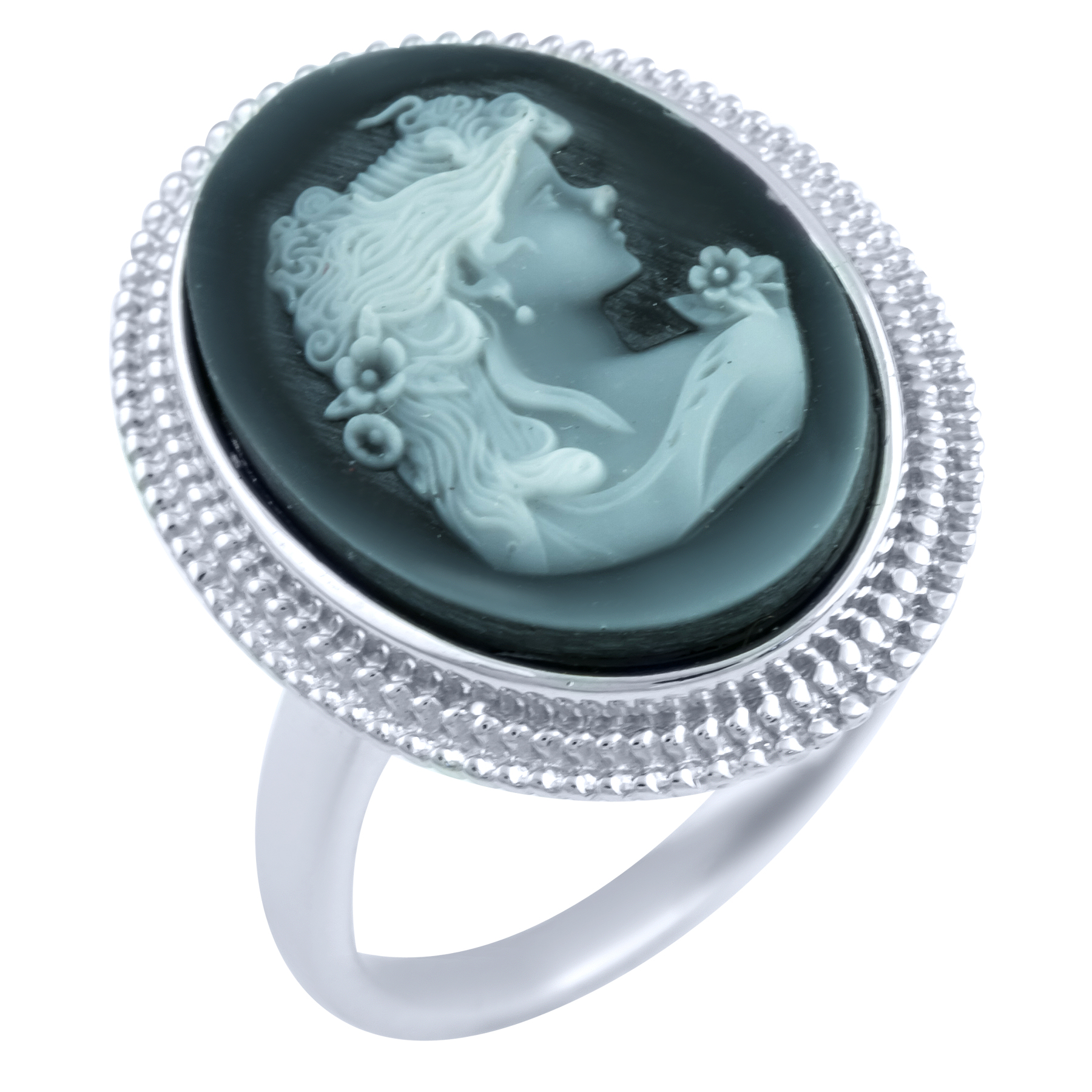 Серебряное кольцо с ониксом, перламутром