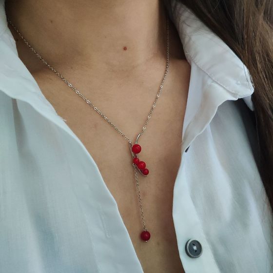 Silver necklace with coral