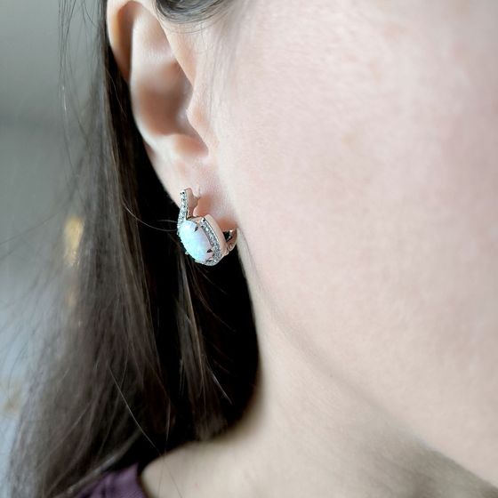 Серебряные серьги с опалом 2.633ct, фианитами