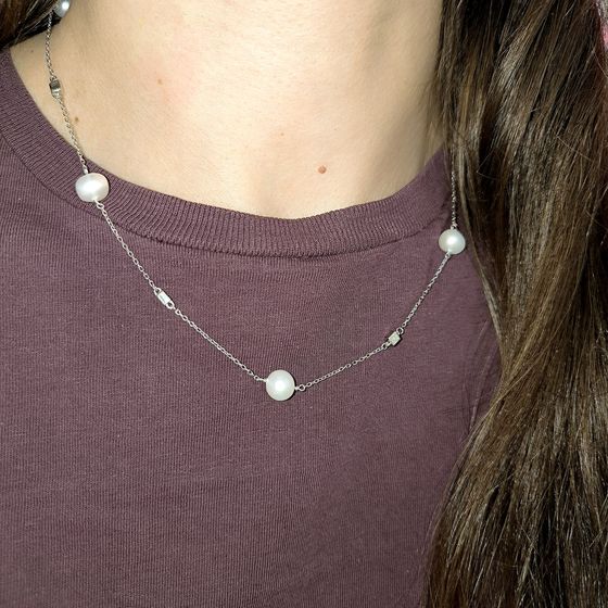 Серебряное колье с жемчугом барочным