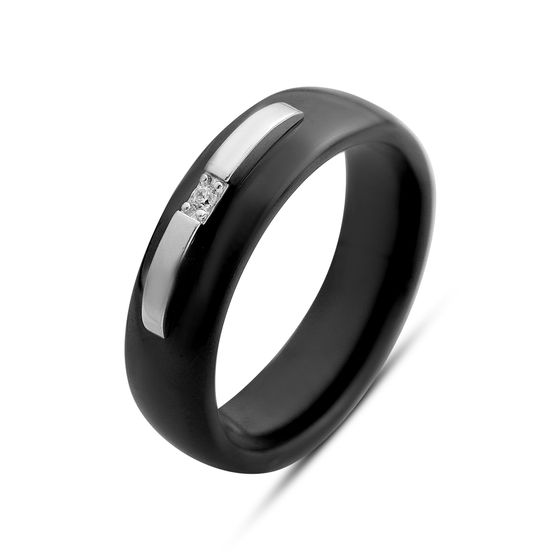Silver ring with ceramic and cubic zirconia