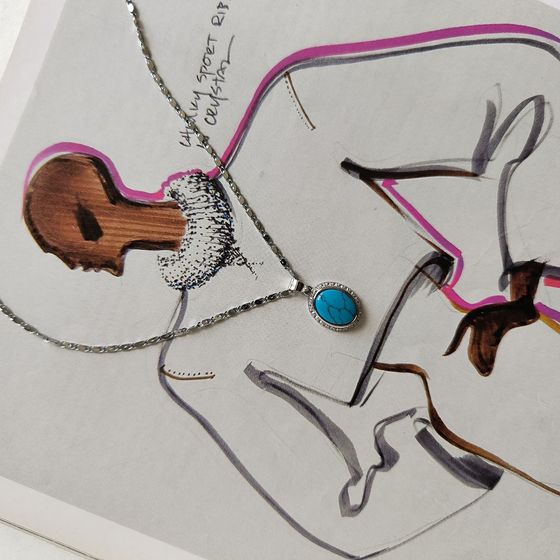 Срібна підвіска з фіанітами, бірюзою