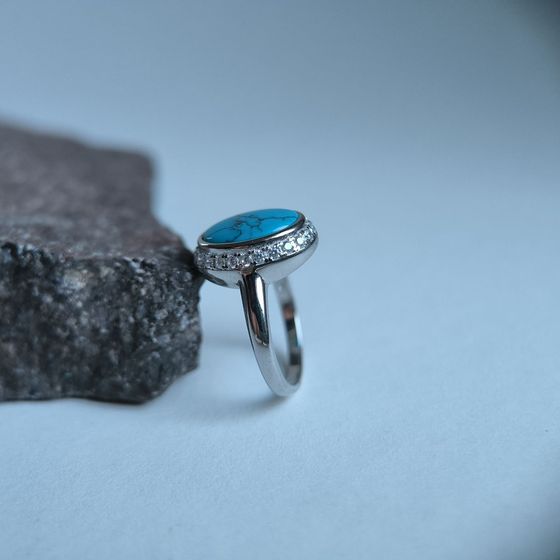 Silver ring with turquoise, fianites