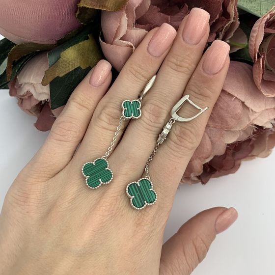 Срібні сережки з малахітом