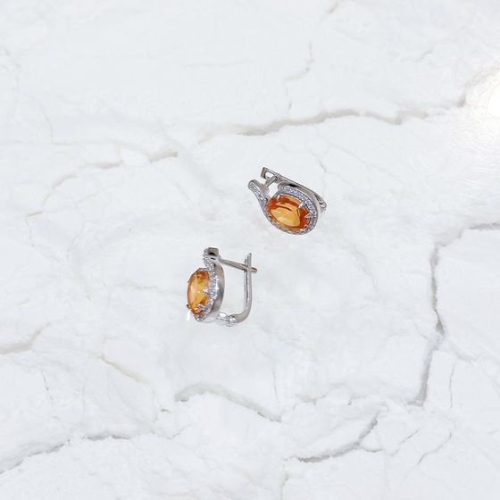 Silver earrings with gold quartz, fianites