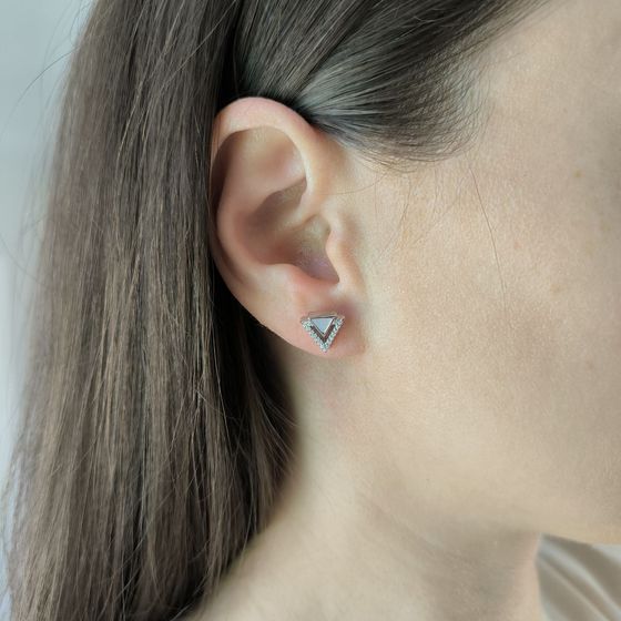 Срібні сережки з перламутром, фіанітами