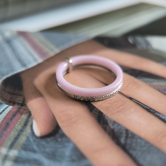 Silver ring with ceramic and cubic zirconia