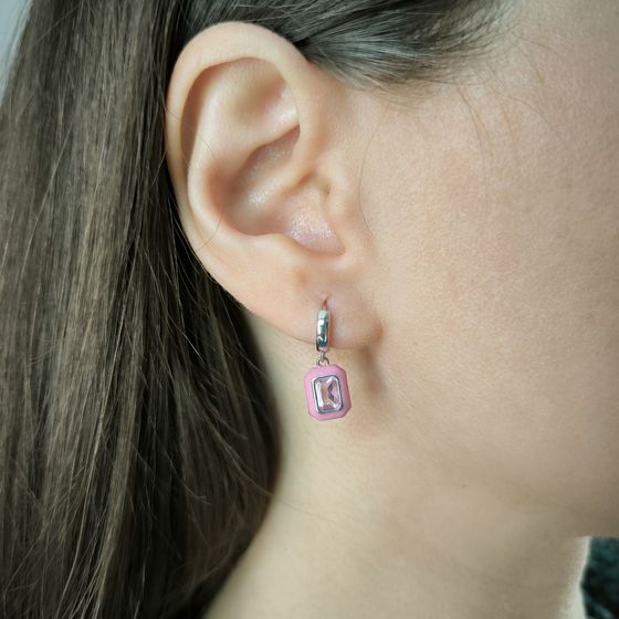 Срібні сережки з фіанітами, емаллю