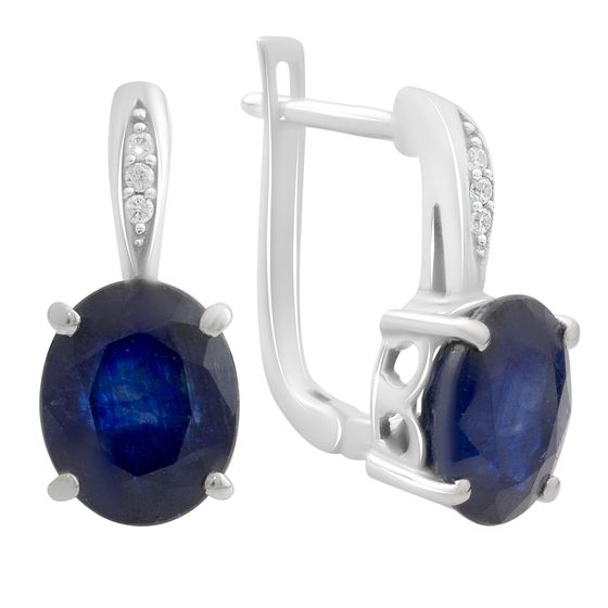 Срібні сережки з сапфіром 6,528 карата та фіанітами