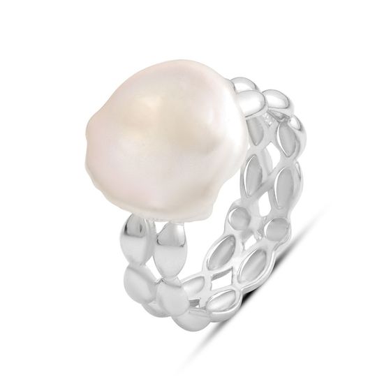 Silver ring with baroque pearls