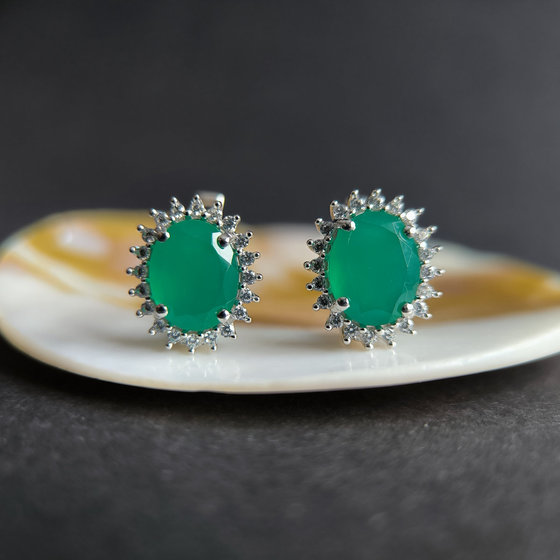 Срібні сережки з агатом 5,46 карата та фіанітами