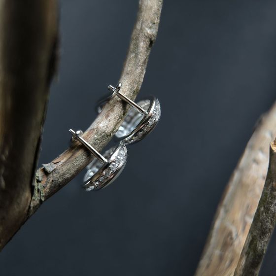 Срібні сережки з перламутром, фіанітами