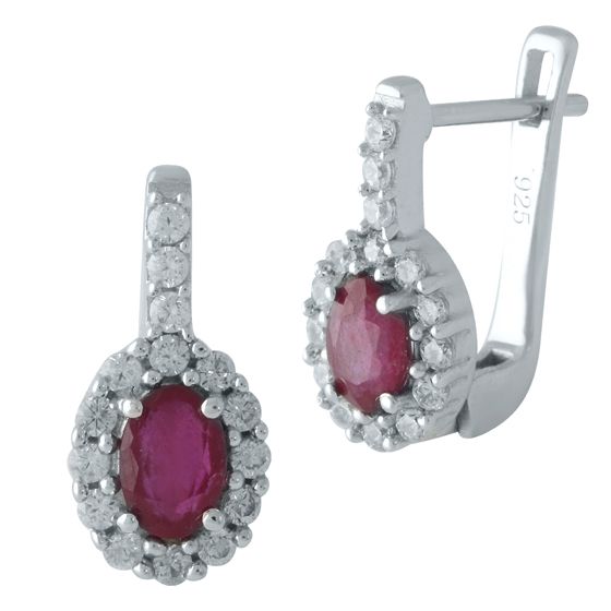 Silver Earrings with a 2.308-carat Ruby