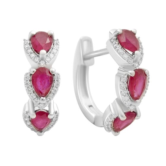 Silver earrings with ruby 4.193ct, cubic zirconia