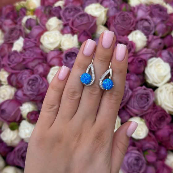 Sterling silver earrings with opal 3.44ct, phianites