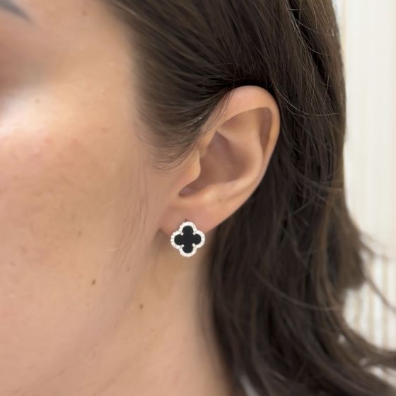 Срібні сережки з оніксом, фіанітами