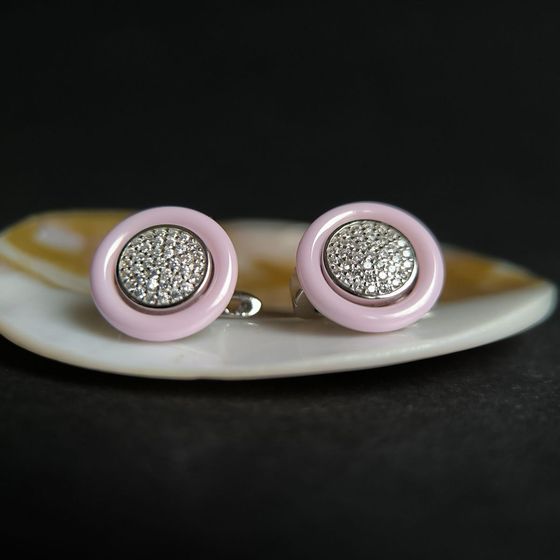 Срібні сережки з керамікою, фіанітами