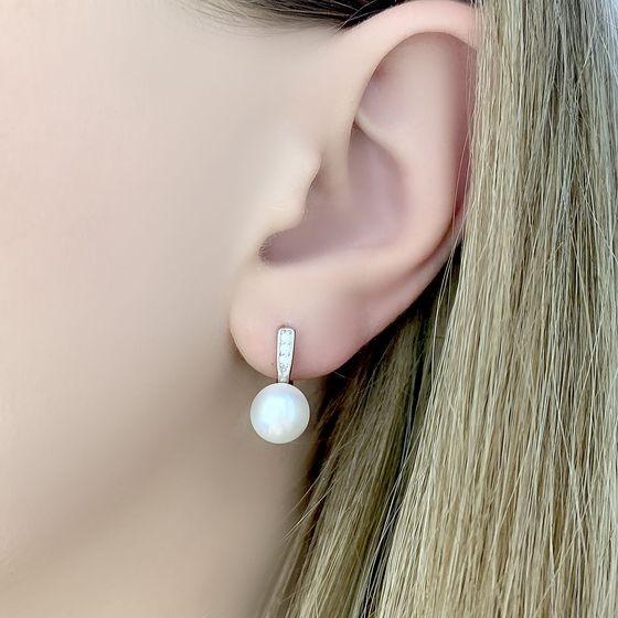 Срібні сережки з перлами, фіанітами