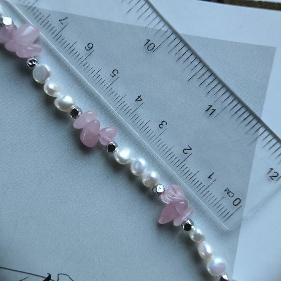 Срібне кольє з перлами бароковими, кварцом