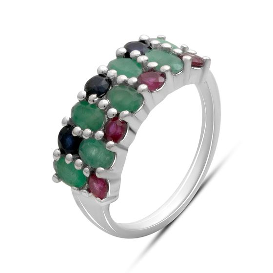 Silver ring with 1.917ct sapphire, emerald, ruby
