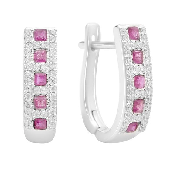 Silver earrings with a 1.455ct ruby and cubic zirconia