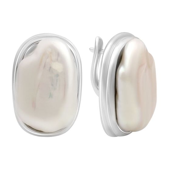 Срібні сережки з перлами бароковими, фіанітами