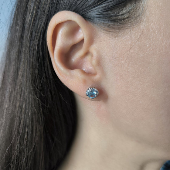 Срібні сережки з топазом 1.608ct, фіанітами