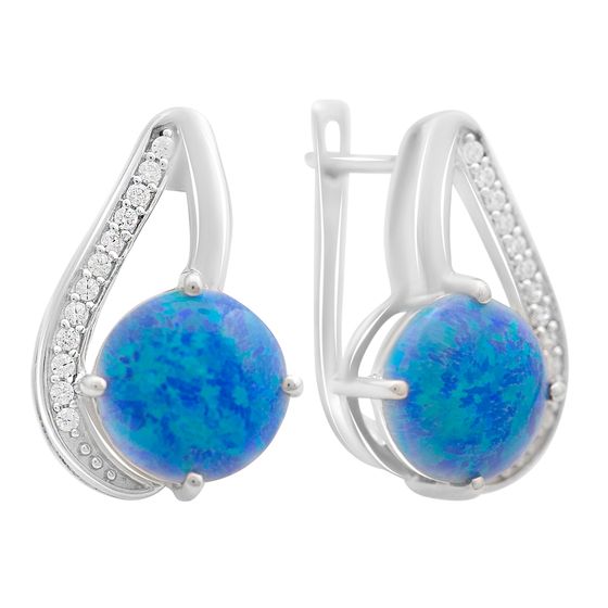Sterling silver earrings with opal 3.44ct, phianites