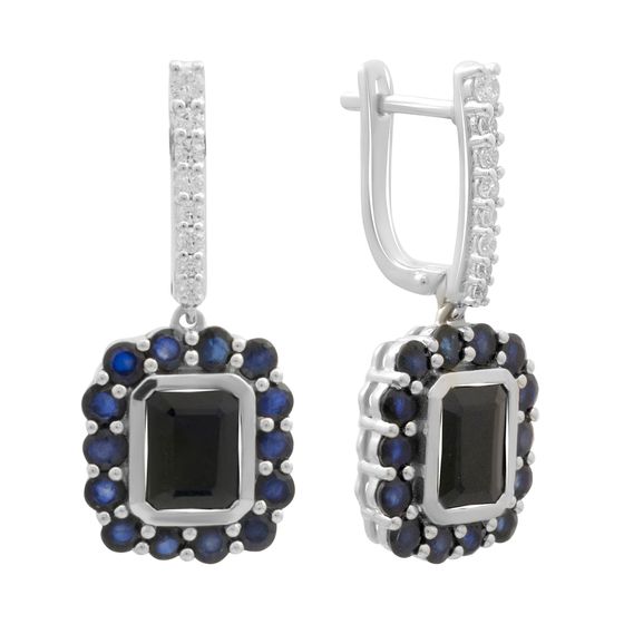 Sterling silver earrings with 10.745ct sapphire, pave diamonds