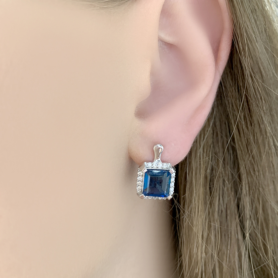 Серебряные серьги с топазом Лондон Блю 3.218ct
