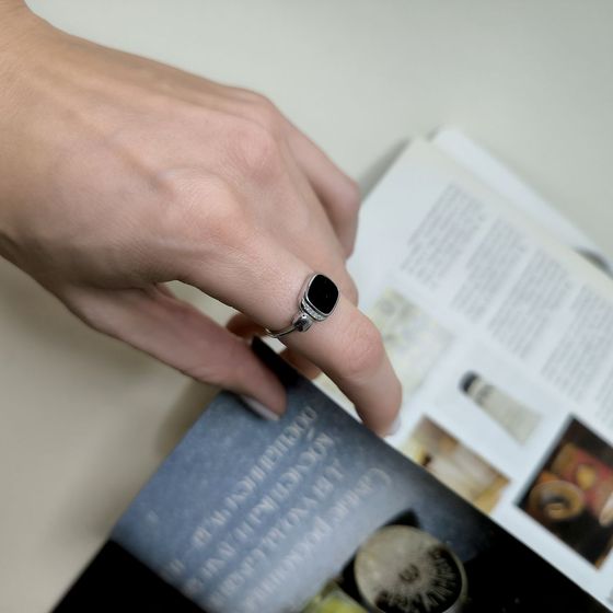 Silver ring with onyx