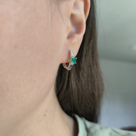 Серебряные серьги с агатом 0.738ct, фианитами