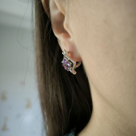 Срібні сережки з аметистом 2.942ct