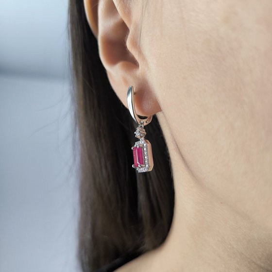 Silver earrings with ruby 3.754ct, cubic zirconia