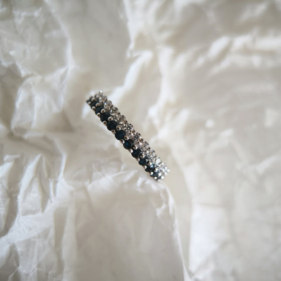 Silver ring with sapphire and cubic zirconia