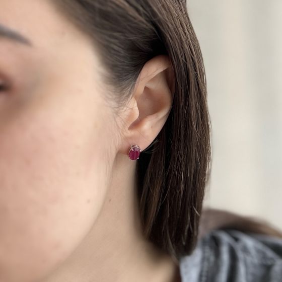 Silver Earrings with a Ruby