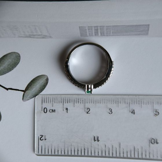 Silver ring with emerald, fianites