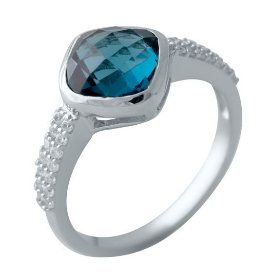 Серебряное кольцо с топазом Лондон Блю 1.758ct