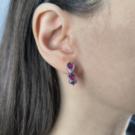 Silver earrings with ruby 4.193ct, cubic zirconia