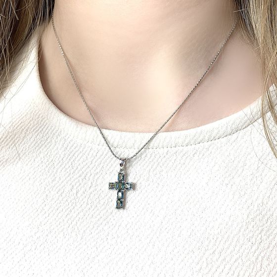 Срібний хрестик з містик топазом 2.05ct