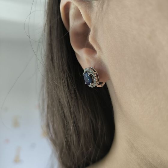 Sterling silver earrings with 5.916ct sapphire, pave diamonds
