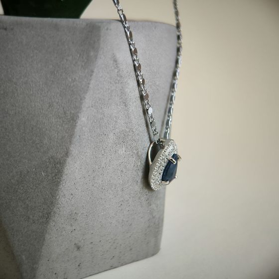 Серебряная подвеска с сапфиром 2.863ct, фианитами